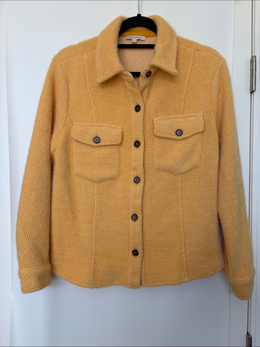 Skies Are Blue Soft Knit Yellow Shacket Jacket S Cottagecore Spring Pastel - Picture 2 of 6